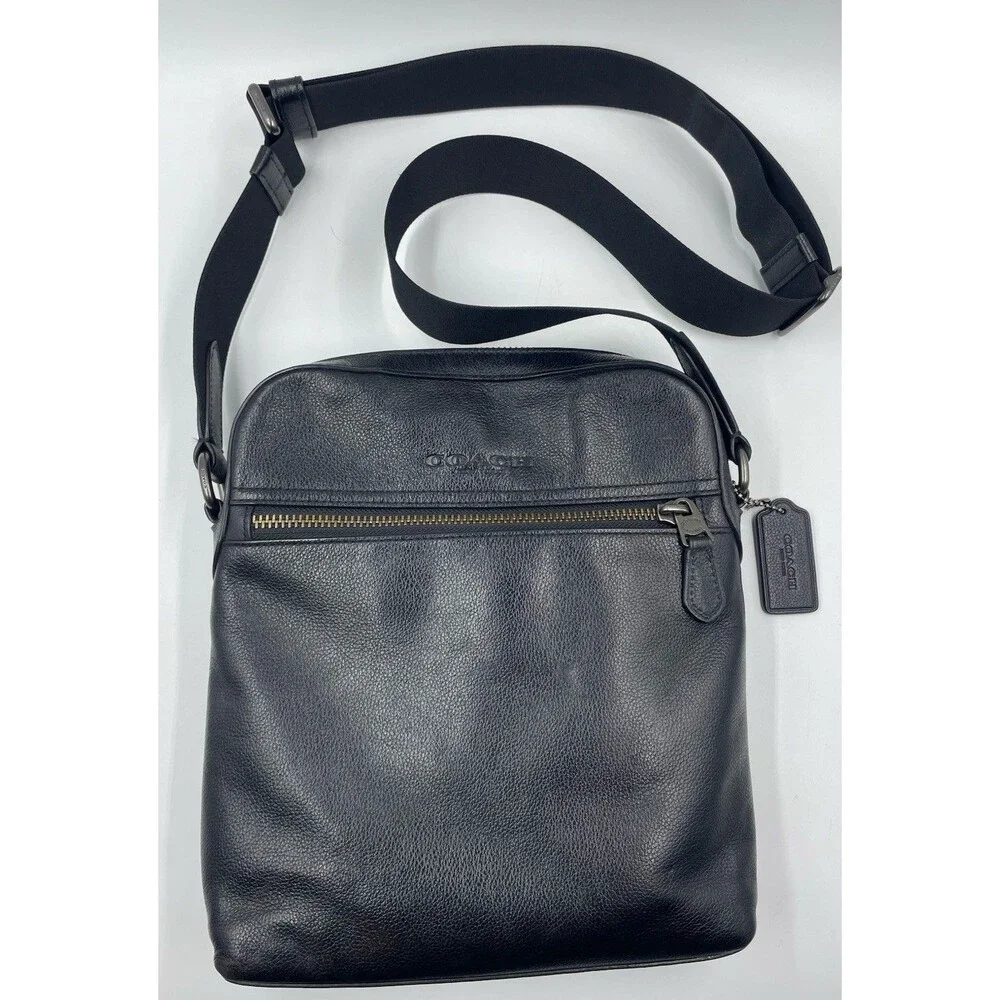 Coach Houston Flight Bag Black Smooth Leather Crossbody Messenger F68014 EUC!